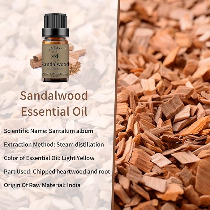 yethious Jasmine Chamomile Sandalwood Essential Oil Set Organic 100% Pure 3 Pack Chamomile Essential Oils for Aromatherapy & Diffuser