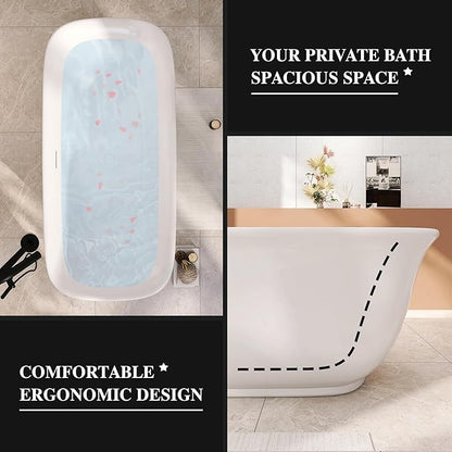 67" Acrylic Freestanding Bathtub, Soaking Tub for Bathroom, Stand Alone Tub, cUPC Certified, Integrated Overflow and Drain, Gloss White