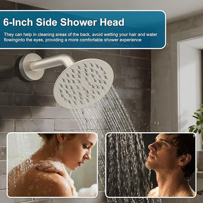 Shower System Shower Faucet Set Rainfall Shower Set with Valve 12+6" Dual Rain Shower Head with Handheld Ceiling Mount Wall Mount Shower Head Shower System, Brushed Nickel