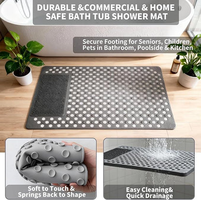 Bath Tub Shower Mat with Soft Shower Foot Scrubber Mat for Massage,Non Slip Bathtub Mat with Strong Suction Cups, Silicone Shower Foot Scrubber Mat (Gray, 35.4" X 23.6"(Rectangular))