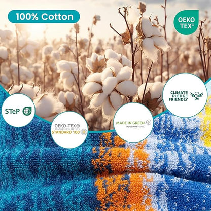 SEMAXE 18-Pack Bath Towel Set Include 6 Bath Towels, 6 Hand Towels, 6 Wash Cloths, 100% Cotton Bathroom Towels with Hanging Loops, Soft & Absorbent Towel, Colorful Towel