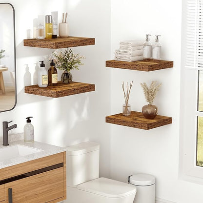 Vivelove 10 Inch Deep Floating Shelves 10 inch Long, 10 x 10 Wide Wall Shelves with Invisible Brackets, for Bedroom Bathroom Living Room Kitchen Office, Farmhouse Home Decor, Set of 2, Rustic Brown
