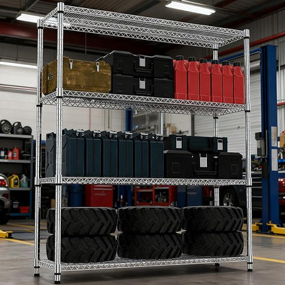 4 Tiers Shelf 2640 lbs Steel Storage Shelving Utility Shelving Unit Steel Organizer Wire Rack for Home,Kitchen,Office,Garage Chrome 17.7" D x 47.2" W x 70.3" H