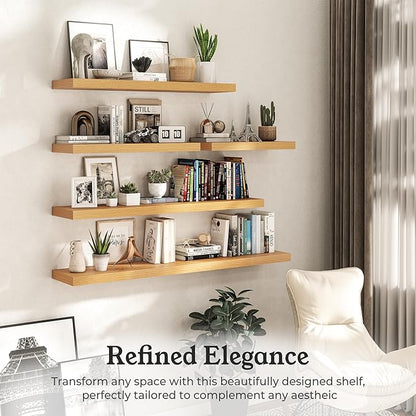Floating Shelves for Wall, 9.3" Deep Wall Mounted Wood Shelves for Bathroom, Bedroom, Living Room, Kitchen, Hanging Shelf for Books/Storage/Room Decor (Oak, 48")