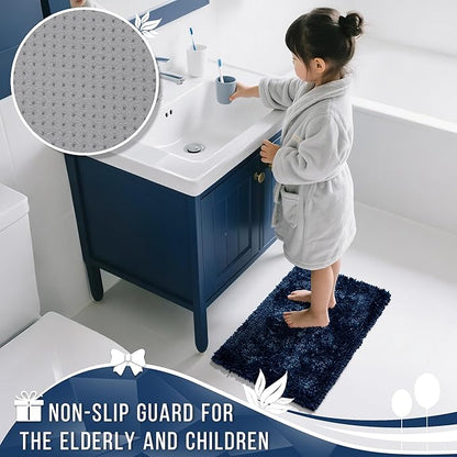 Yimobra Large Bathroom Rug Non Slip 36x24 Inch, Extra Thick Soft Absorbent Chenille Bath Mat, Machine Washable Quick Dry Bath Rugs for Bathroom Floor, Tub and Shower, Home Decor Accessories, Navy Blue