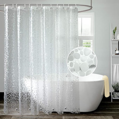 AooHome Extra Long Eva Shower Curtain Liner, Heavy Duty Shower Curtain Cobblestone Patten with Bottom Magnets, Semi Transparent, 72W x 86L inch