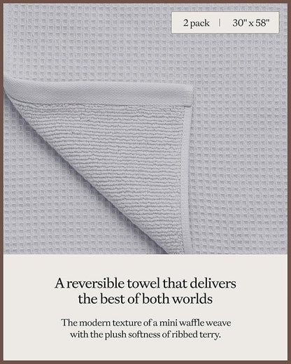 Cozy Earth Waffle Bath Towels - 60% Cotton 40% Viscose from Bamboo Bath Towels 30 x 58 Inches - Soft & Absorbent Terry, Reversible Mini Textured Waffle & Weave Pattern - 2 Pack