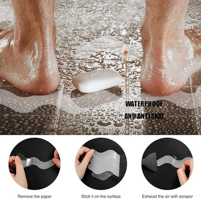 Anti Slip Shower Stickers, Adhesive Decals Safety Strips with Scraper for Bath Tub, Shower Floor, Stairs, 24 Pieces (Clear)