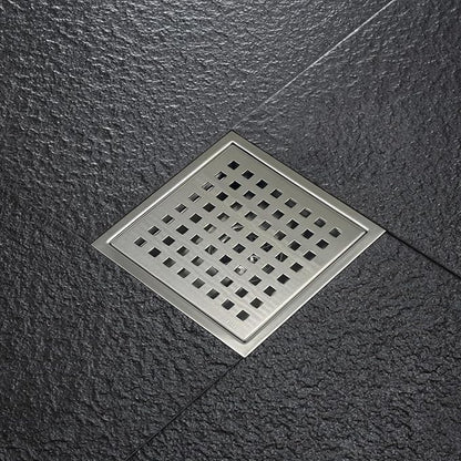 4 Inch Square Shower Drain with Flange, Removeable Grate SUS 304 Stainless Steel Shower Drain with Hair Catcher (Brushed Nickel, 4 Inch)