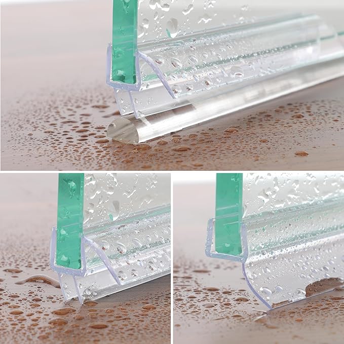 Frameless Shower Door Seal Strip 2 Pack x 39 Inch U for 3/8" Thick Glass Shower Door Side Seal Strip Bottom Seal Door Sweep Ultra Clear Polycarbonate, Stop Showers Leaks Create A Water Barrier