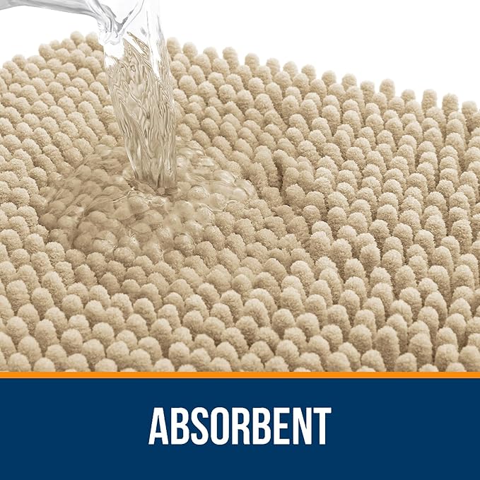 OLANLY Bathroom Rugs Sets 2 Piece, Soft Absorbent Chenille Bath Mats and U-Shaped Contour Toilet Mat Area Rug Set, Machine Washable Bath Carpet, Home Decor Accessories(24"x16"+24"x20", Beige)