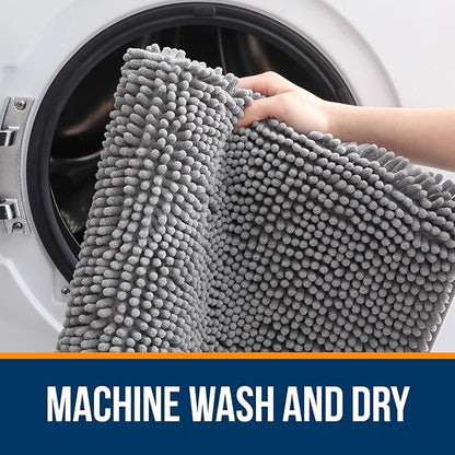 OLANLY Bathroom Rugs 70x46, Extra Soft Absorbent Chenille Bath Rugs, Rubber Backing Quick Dry, Machine Washable Bath Mats for Bathroom Floor, Tub and Shower, Home Decor Accessories, Grey