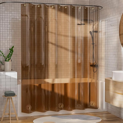 AmazerBath Extra Long Shower Curtain Liner, 100% EVA Clear Amber Heavy Duty 84 inch Shower Curtain and Liner 2-in-1, 72x84 Plastic Weighted Bathroom Shower Liner, 12 Grommets & 3 Heavyweight Stones