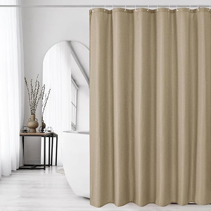 Gibelle Beige Shower Curtain, Waffle Weave Textured Fabric Shower Curtain for Bathroom - Soft Cloth & Hotel Spa Luxury, Water Repellent, Machine Washable, 72X72, Beige