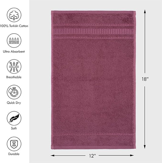 Melissa Linen, Fingertip Towels 4 Pack, 100% Turkish Cotton, Small Hand Towels for Body and Face, 12 x 18 in, Soft and Absorbent, Quick Dry, (Dark Reddish-Purple Fingertip Towels)