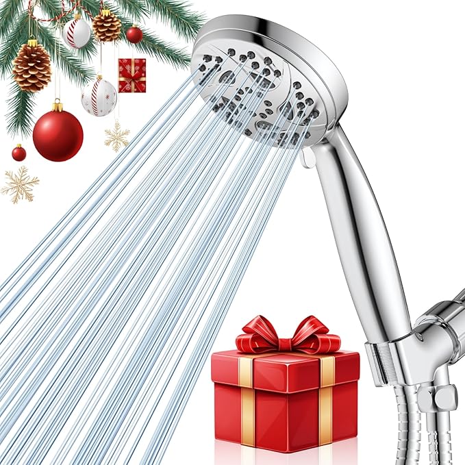 Hand Held Shower Head, High Pressure 6 Spray Mode Handheld Showerhead, Chrome Shower Head with 59 Inch Stainless Steel Hose and Adjustable Bracket