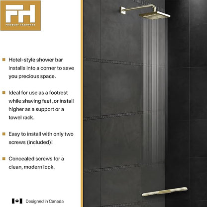 Shower Foot Rest, Corner Shower Bar for Shaving Legs, Wall Mounted Hotel Foot Ledge, Brass Bar Bathroom Foot Step (Polished Brass)