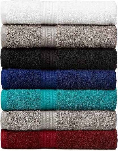 Amazon Basics 6 Piece Oversized Fade resistant Towel set, 100% Cotton towels for bathroom, soft and absorbent, 2 Bath Towels, 2 Hand Towels and 2 Washcloths bathroom towel set, Teal