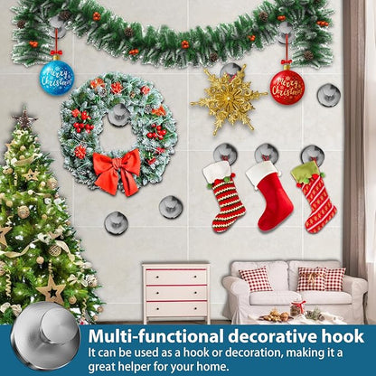 Suction Cup Hooks for Shower, 4 PCS No-Drill Towel Holder for Bathrooms Wall, Glass Door, Mirror, Tiles, Kitchen, Hold Robe & Wreath, Hanging up to 15 lbs – Waterproof & Rustproof, Loofah-Silver