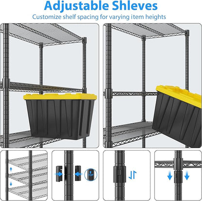 Homdox Heavy Duty Storage Shelves, 5 Tier Wire Shelving Unit with Wheels, Commercial Adjustable Metal Shelves for Storage, Garage Rack Pantry Shelves Kitchen Shelving, 18"x48"x82", Black