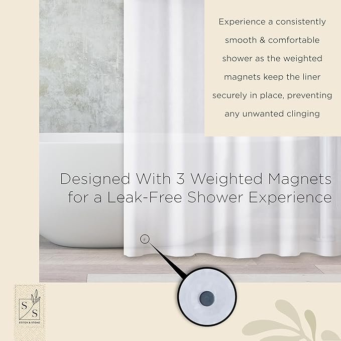 Stitch & Stone Shower Curtain Liner, Premium Medium Weight Durable Waterproof 6g PEVA for Bathroom with Weighted Magnets, Extra Long 72" x 84", Frosty 1 Pack