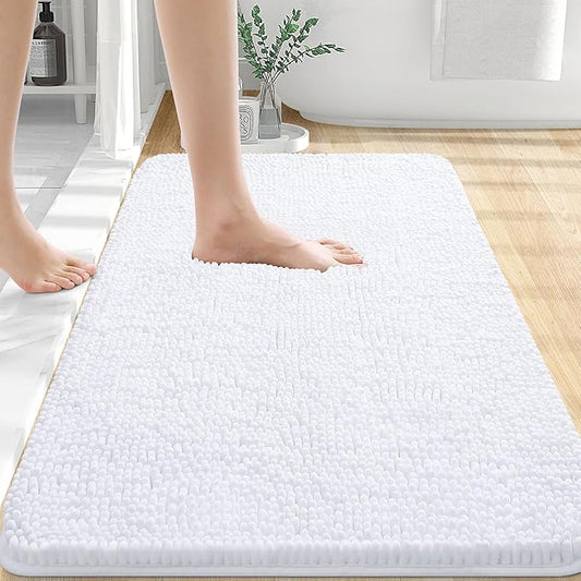 OLANLY Bathroom Rugs 35x24, Extra Soft Absorbent Chenille Bath Rugs, Rubber Backing Quick Dry, Machine Washable Bath Mats for Bathroom Floor, Tub and Shower, Home Decor Accessories, White