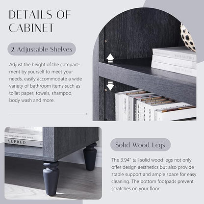 76" Tall Arched Bathroom Storage Cabinet, 5 Tiers Large Farmhouse Arched Cabinet w/Adjustable Shelves, Modern Wooden Storage Cabinet for Bathroom, Living Room, Entryway, Study Room (Dark Grey)