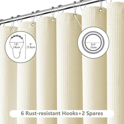 Inhousolu Fabric Shower Curtain Waffle Weave, 230 GSM Heavy Duty, Weighted Hem, 8 Metal Hooks, Water Repellent, Machine Washable, Hotel Spa Luxury Bath Curtain Set, 36 x 72 Inch, Ivory
