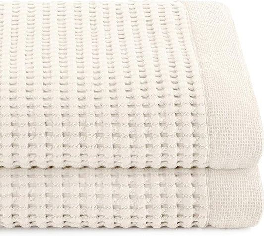 GILDEN TREE Waffle Towels for Bathroom Luxury 100% Cotton Bath Towels, Quick Dry Towel, Thin Super Absorbent Lint Free Shower Towels, Bath Towels Set of 2, Modern Style (Cream)