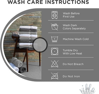 100% Cotton Bath Towel Set of 12-4 Bath Towels, 4 Hand Towels, 4 Wash Cloths, Sustainable, Soft, Highly Absorbent, Combed Cotton 12 Piece Set for Hotels, Spa, Bathroom, Dorm, Grey