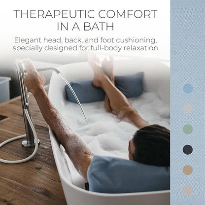 BADESOFA® Luxury Bath Pillow Set 2-Piece – Large Back Pillow & Foot Pillow for Tub – Spa-Grade Comfort for Head, Neck, Back & Feet – Quick Drying Bathtub Cushion Set in Blue