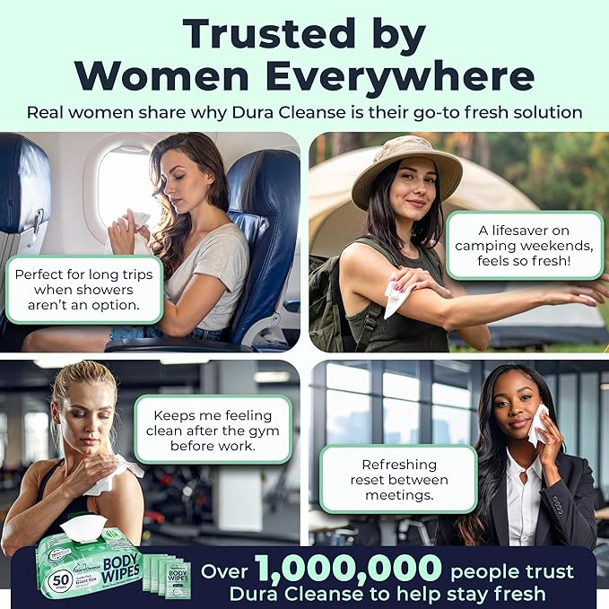 Body Wipes for Women, Extra Moist No Rinse Bathing Wipes (2pk), 100 XL Shower Cloths + 8 Deodorizing Bath Cloths - 10" x 11.5"" Travel Size After Gym Cleaning Essentials, Toiletries for Womens Hygiene