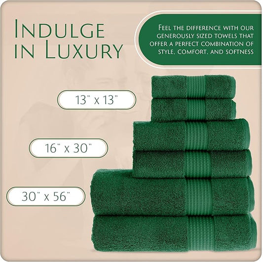 MAURA Basics Bath Towel Sets for Bathroom with Hanging Hook Loops. 2 Bath Towels, 2 Hand Towels, 2 Washcloths, Soft, Durable, Long Lasting and Absorbent Towels Set, Hunter Green