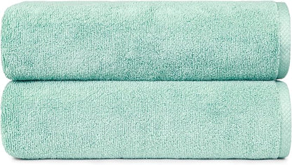 Amazon Basics 100% Cotton Quick-Dry Lightweight Moisture Absorbing Bath Towel, 2-Pack, Seafoam Green, 54" x 30"