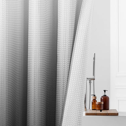MitoVilla Black Ombre Waffle Small Stall Shower Curtain Liner Set 36 x 74, No Hooks Required Half Size Narrow Fabric Cloth Shower Curtain Set with Snap-in Liner for Modern Bathroom Decor