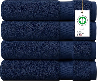 Delara 100% Organic Cotton Towels 650 GSM Plush Feather Touch Quick Dry Bath Towel, Pack of 4 GOTS Certified, Oeko-Tex Green Certified, Organic Cotton Bath Towel, 30"X58"