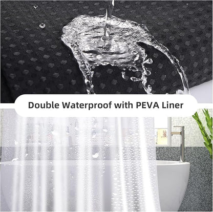 LaCyan 3 in 1 Waterproof Waffle Weave Shower Curtain and Clear Liner Set with 12 Stainless Steel Hooks Double Sided for Bathroom 72 Inches Heavy Duty Polyester Fabric Shower Curtains 72x84
