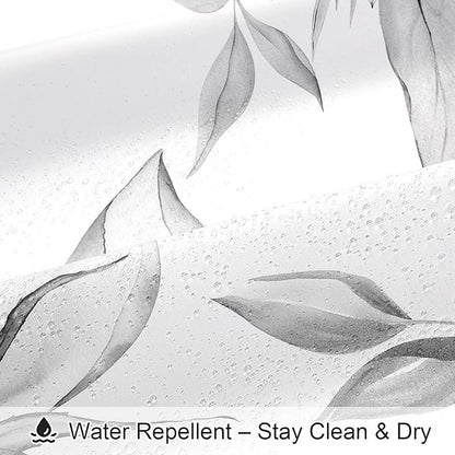 Grey Boho Watercolor Floral Shower Curtain, Ink Painting Style Blossom & Leaf Shower Curtains for Chic Elegant Bathroom, Artistic Fabric Cloth Flower Shower Curtain, 72x72