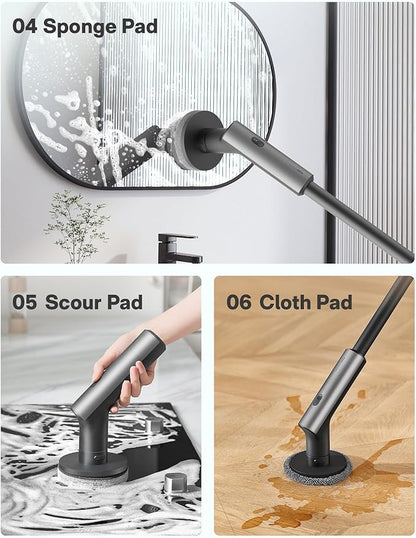HOTO Cordless Electric Spin Scrubber, IPX7 Full Body Waterproof Bathroom Cleaning Brush, Max 22 in-lb, Shower Scrubber Brush with Long Handle, 6 Brush Heads, Power Scrubber for Bathroom, Floor, Tile