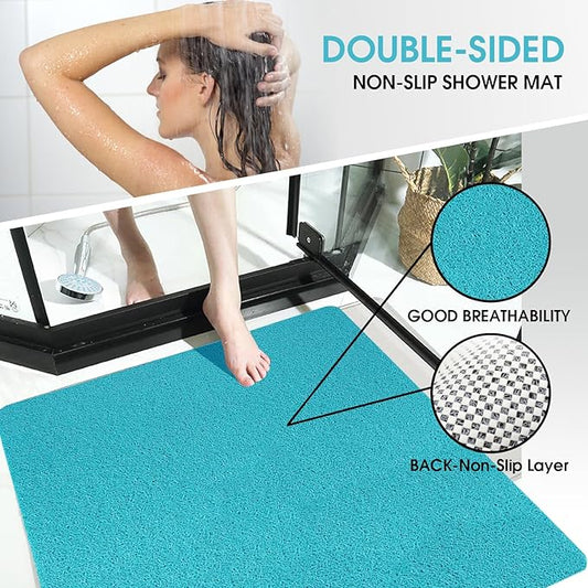 Non Slip Shower Mat, Comfortable Bath mat for Textured Surface,Quick Drying Easy Cleaning Shower Floor Mat for Wet Area,Without Suction Cups Blue 23 x 23