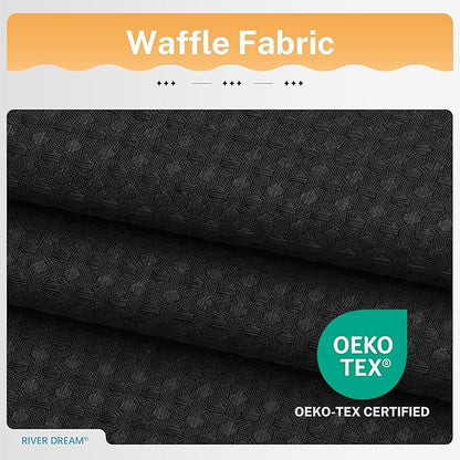 River Dream 3 in 1 Shower Curtain Set, Waffle Fabric Shower Curtain and Waterproof Clear Liner Set with Double Sided Metal Hooks, Black, 72" W*78" H