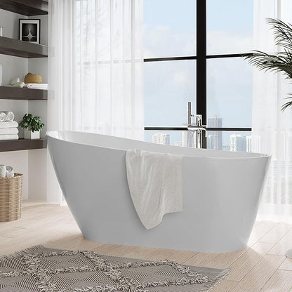 ‎59 Inch Acrylic Freestanding Bathtub, Bathtub with Matte Drain and Overflow, Modern Square Tub with Deep Ergonomic Design and Double-Walled Insulation, Double-Walled Insulation, cUPC Certified