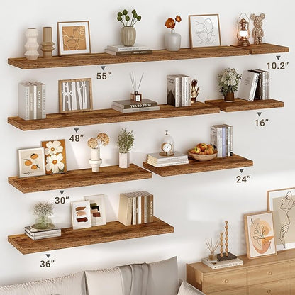 Vivelove 10 Inch Deep Floating Shelves 16 inch Long, 16 x 10 Wide Wall Shelves with Invisible Brackets, for Bedroom Bathroom Living Room Kitchen Office, Farmhouse Home Decor, Set of 2, Rustic Brown