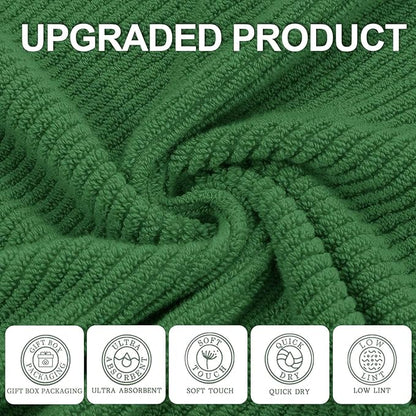 VOOVA & MOVAS Green Washcloths, 6PC Hand Towels 13" x13" - 100% Cotton | Thick | Quick Dry | Lightweight, Wash Cloths for Your Face, Bathroom Essentials, Hunter Green