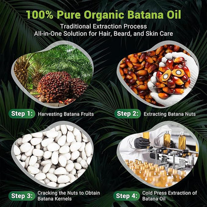 Batana Oil for Hair Growth, 100% Pure & Unrefined - Deep Repair Dry Damaged Hair, Reduce Frizz & Split Ends, Nourish Scalp with Omega 9 & Vitamin E, for All Hair Types (60ml 2.03Fl.Oz)