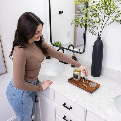 Bathroom Vanity Tray 11.8 x 5.9 inches of Natural Acacia Wood - Elegant Organizer for Cosmetics, Jewelry, Perfume, Candle, Key - Premium Wood Tray for Bathroom, Kitchen, Countertop, Toilet Tank, Sink