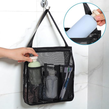 Portable Mesh Shower Caddy, Quick Dry Hanging Shower Bag with Zipper and Side Pockets, Freestanding Showers Tote Bag for College Dorm, Bathroom, Gym, Travel