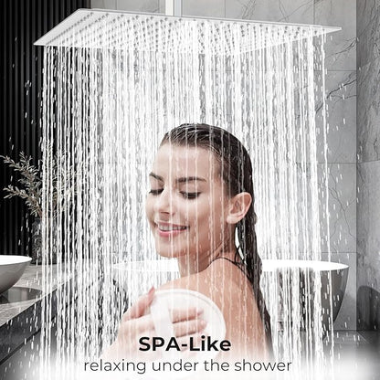 Oversize Rain Shower Head, Ultra Thin 16 Inch Square Stainless Steel Rainfall Shower Head with 360° Rotation, High Pressure Waterfall, Full Body Coverage, Brush Nickel