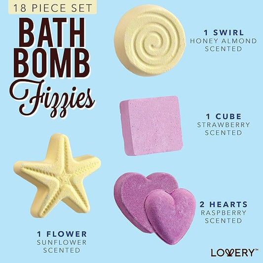 Christmas Bath Bombs Gift Set for Women, 17 Large Bath Fizzies in Assorted Colors, Shapes & Scents,Bath and Body Spa Set with Shea & Coco Butter–Ultra Rich Spa Set in Handmade Weaved Basket