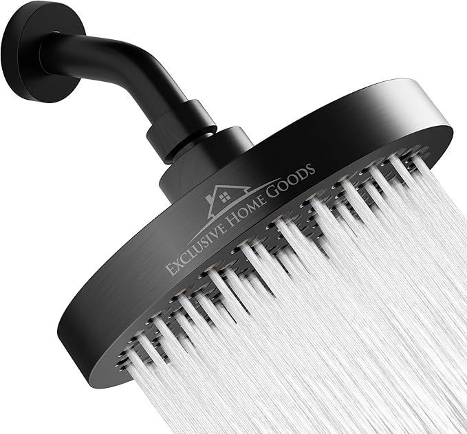 Luxury Rainfall Shower Head - High-Pressure showerhead Jets, rain shower head Ant-Clog Silicone Nozzles (1.8 GPM, Matte Black)